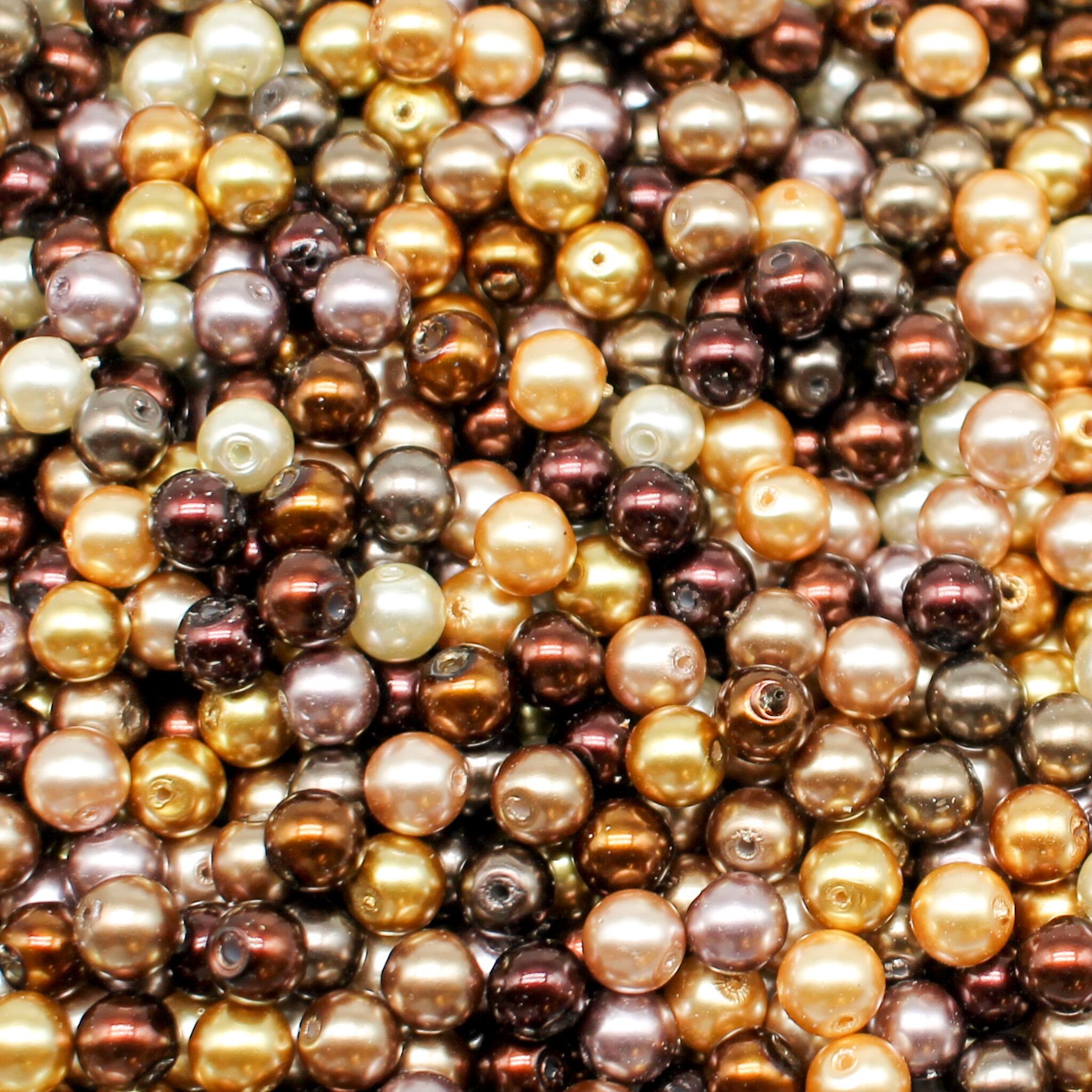 Glass Pearl Round Beads 6mm Golden Autumn Mix 120pcs for jewellery making
