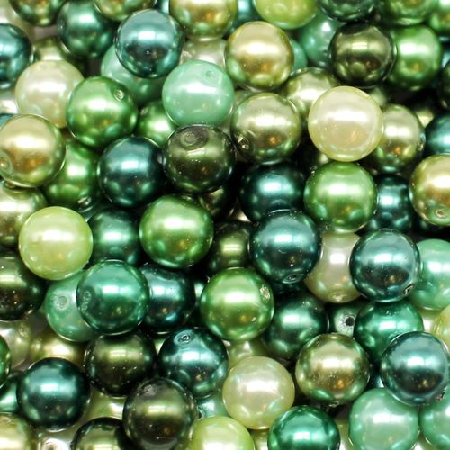 Glass Pearl Round Beads 10mm Greens Mix 80pcs for jewellery making