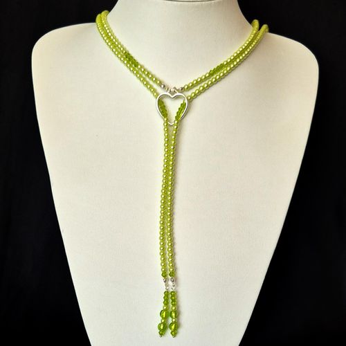 Heart Lariat Necklace lime green necklace making kit — DIY set with beads and instructions for creating handmade jewelry