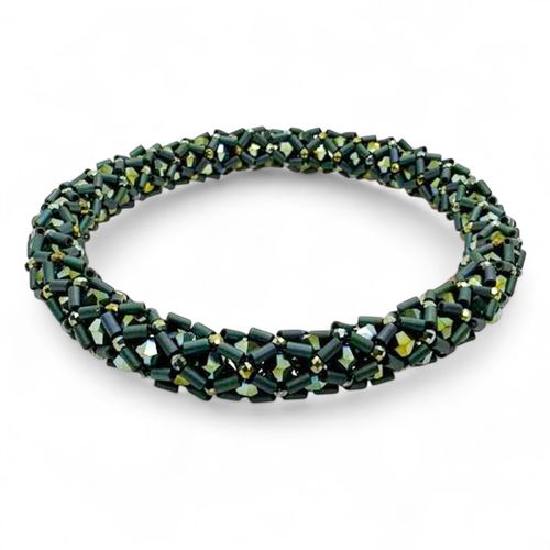 Harlequin Bangle matt green jewelry making kit — DIY set with beads and instructions for creating handmade jewelry