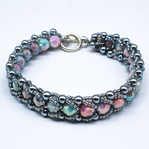 Crystal Marble Flat Spiral Bracelets purple blue bracelet making kit — DIY set with beads and instructions for creating handmade jewelry
