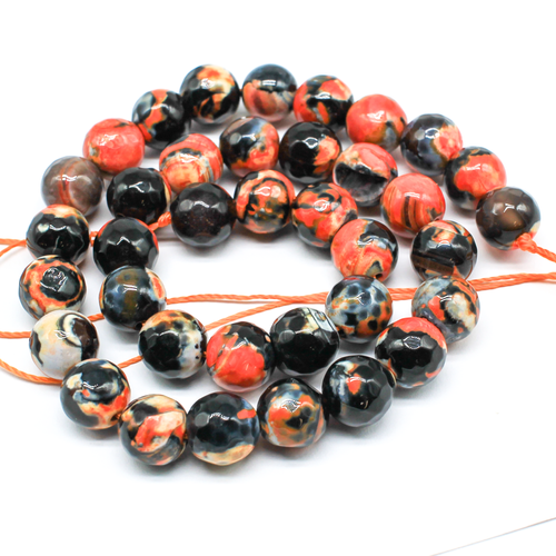 10mm resin druzy bead round black & orange 15" strand — sparkling cabochon-style stone ideal for jewelry making, pendants, and craft designs