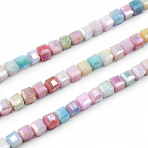 4mm crystal beads pastel marble mix 15" string — faceted for jewelry making and beadwork