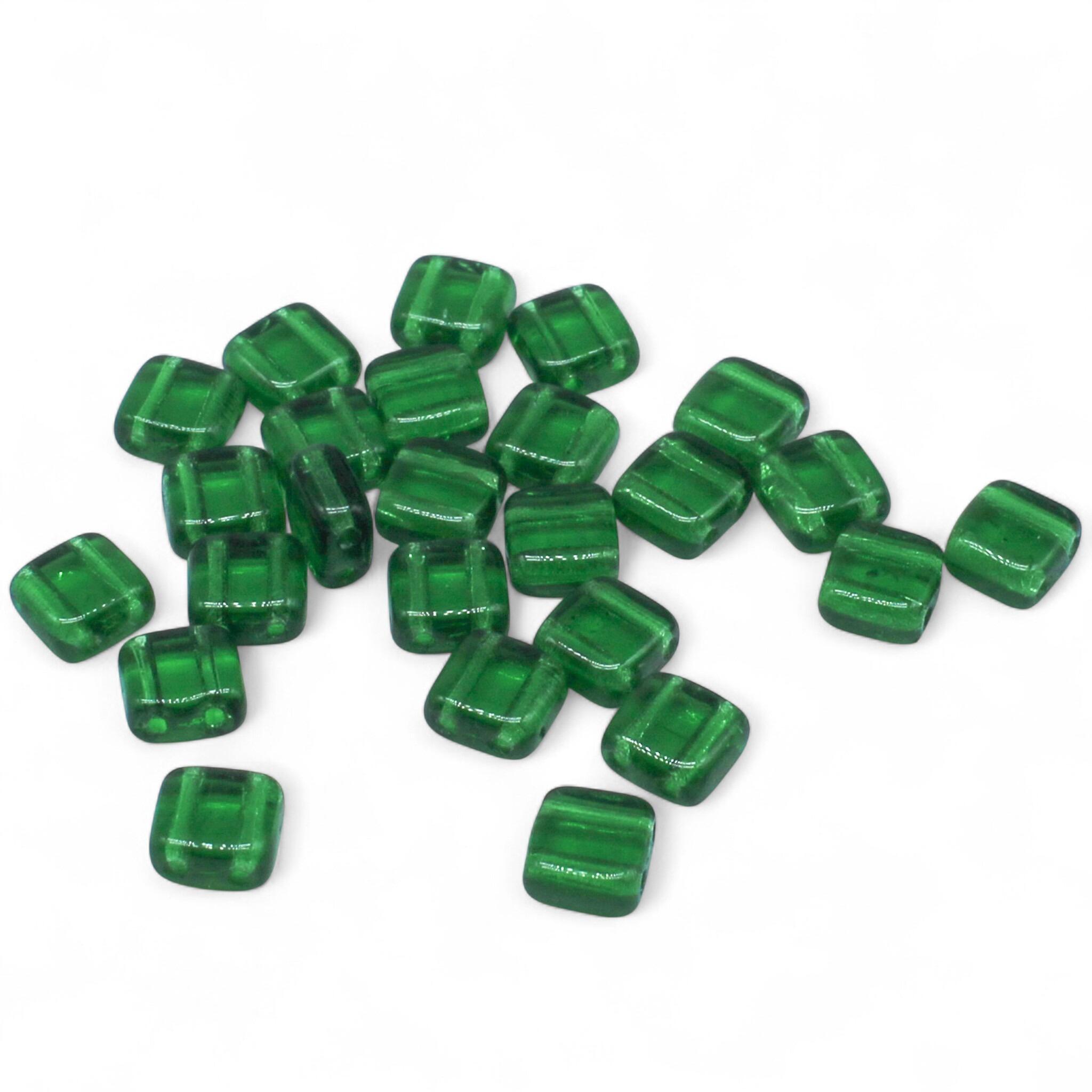 CzechMates Tile Beads 6mm 25pcs Trans. Emerald for jewellery making