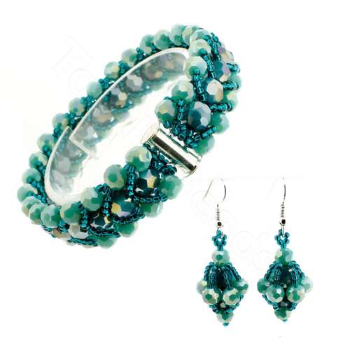 Crystal Flat Spiral Kit cyan jewelry making kit — DIY set with beads and instructions for creating handmade jewelry