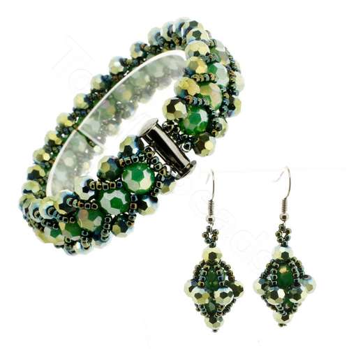 Crystal Flat Spiral Kit autumn green jewelry making kit — DIY set with beads and instructions for creating handmade jewelry