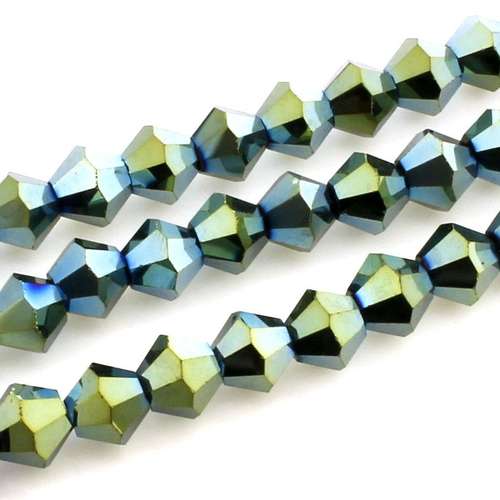 6mm crystal bicone beads green iri — faceted for jewelry making and beadwork