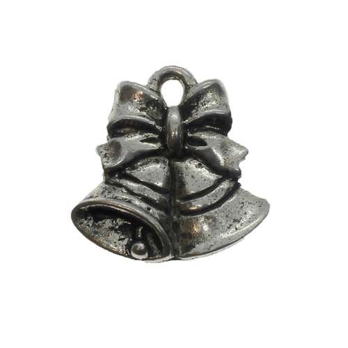 Metal Charm Twin Bells 16mm - Antique Silver 10pc