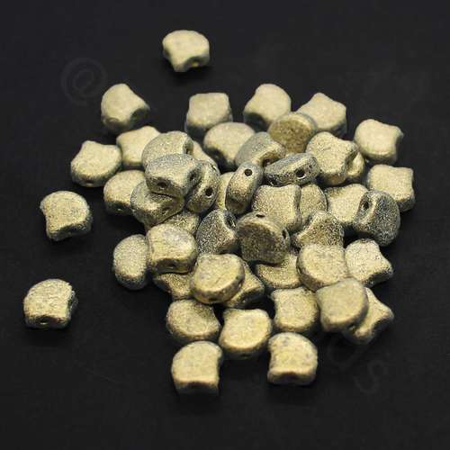 10g Czech glass Rulla beads met suede gold — two-hole beads for jewelry making and bead weaving