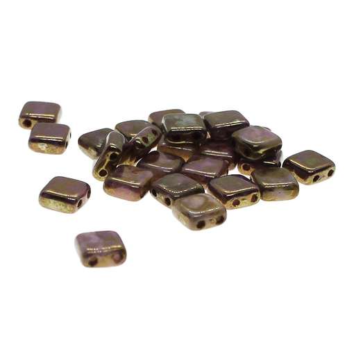 6mm Czech glass glass beads luster opq gold/smoky topaz — pack of 25, high-quality two-hole beads ideal for jewelry making, bead weaving,…