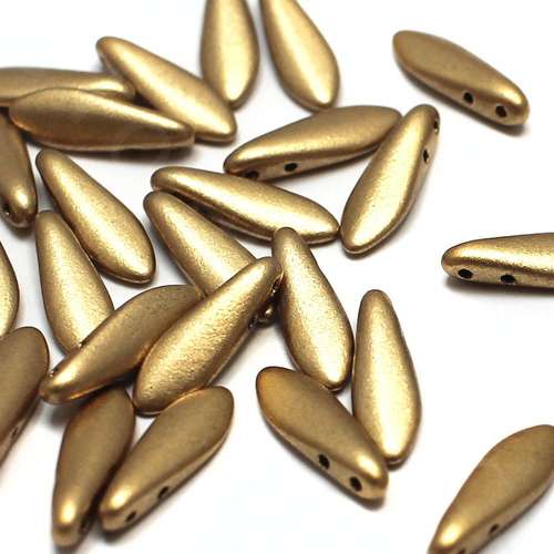 5x16mm Czech glass glass beads matte metallic flax — high-quality two-hole beads ideal for jewelry making, bead weaving, and crafts