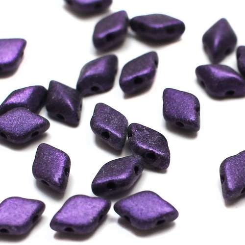 8x5mm 10g Czech glass Rulla beads metallic suede purple — two-hole beads for jewelry making and bead weaving