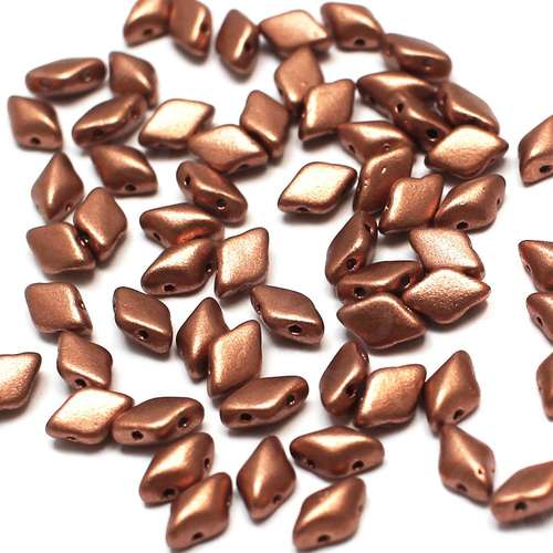 8x5mm 10g Czech glass Rulla beads mat metallic copper — two-hole beads for jewelry making and bead weaving