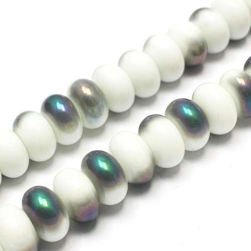 Ceramic Rondelle - 16x9mm - White with Rainbow Grey