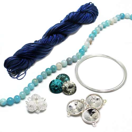 Rivoli Macrame kits aqua blue jewelry making kit — DIY set with beads and instructions for creating handmade jewelry