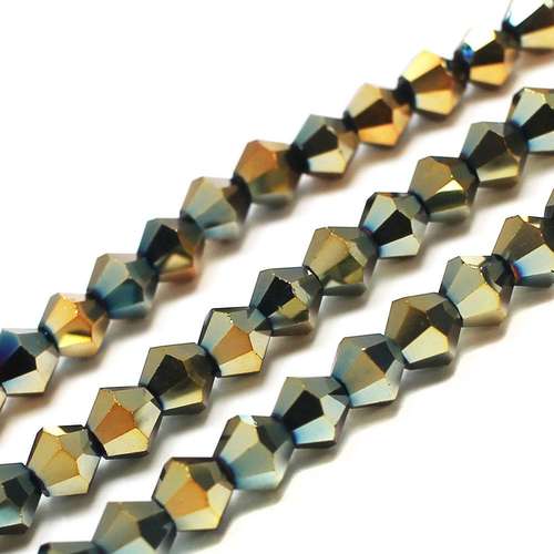 8mm crystal bicone beads green gold — faceted for jewelry making and beadwork