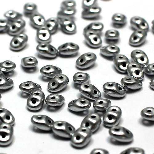 10g Czech glass Rulla beads matte met. silver — two-hole beads for jewelry making and bead weaving