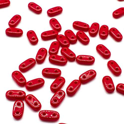 6mm Czech glass glass beads opaque red — pack of 7, high-quality two-hole beads ideal for jewelry making, bead weaving, and crafts
