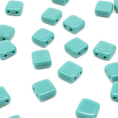 6mm Czech glass glass beads persian turquoise — pack of 25, high-quality two-hole beads ideal for jewelry making, bead weaving, and crafts