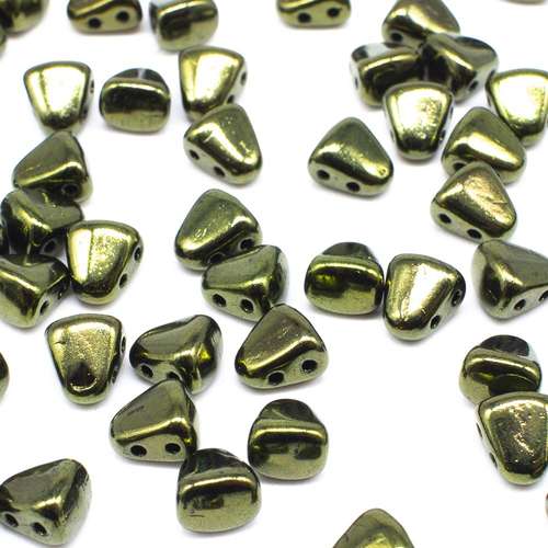 Czech glass Rulla beads bit czech glass beads 30pcs - luster metallic olivine — two-hole beads for jewelry making and bead weaving