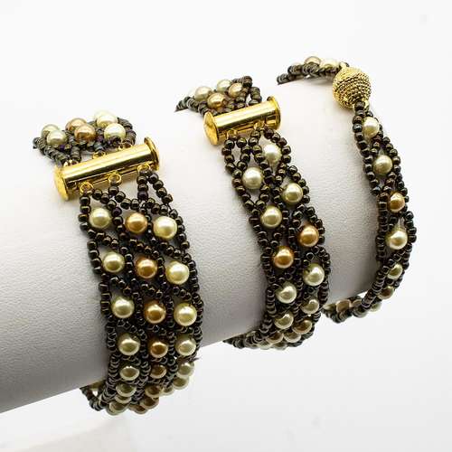 Snake Stitch Make 3 Bracelets project kit - bronze bracelet making kit — DIY set with beads and instructions for creating handmade jewelry