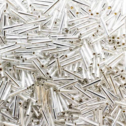 Toho 9mm Bugle Beads 10g - Silver Crystal