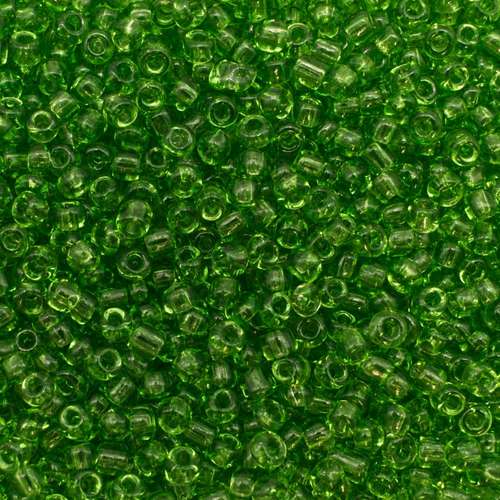 size 8 FGB glass seed beads transparent lime green — 50g pack, ideal for bead weaving, embroidery, and jewelry making