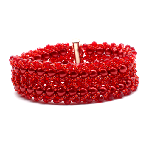 Double Row Flat Spiral Bracelet red bracelet making kit — DIY set with beads and instructions for creating handmade jewelry