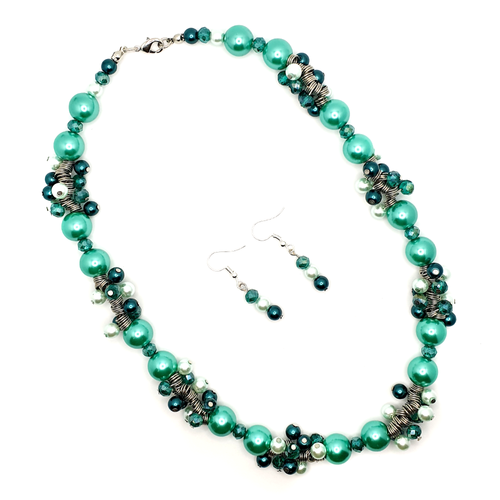 Headpin Bracelet, Necklace & Earrings teal bracelet making kit — DIY set with beads and instructions for creating handmade jewelry