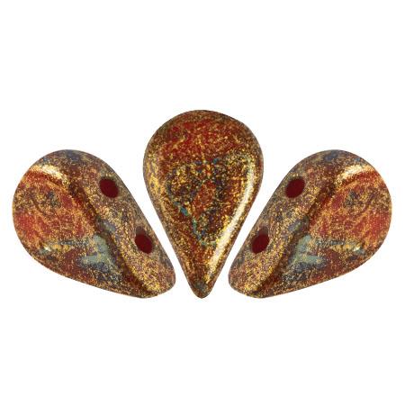Amos Puca Beads 10g - Opq Coral Red Gold Spotted