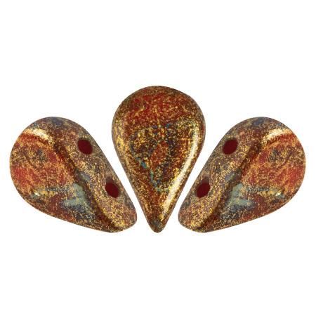 Amos Puca Beads 10g - Opq Coral Red Gold Spotted