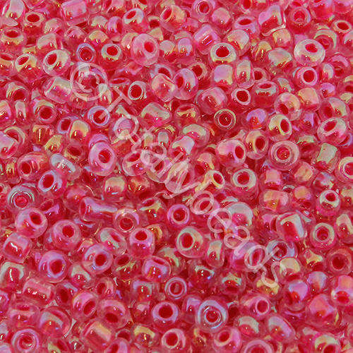Seed Beads Colour Lined Rainbow Red - Size 8 100g