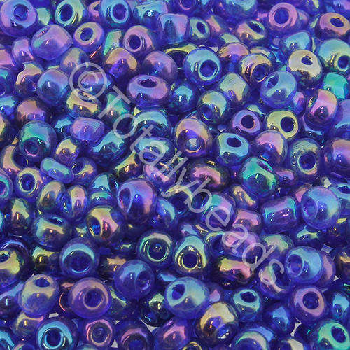 Seed Beads Transparent Rainbow Dark Blue - Size 6 100g