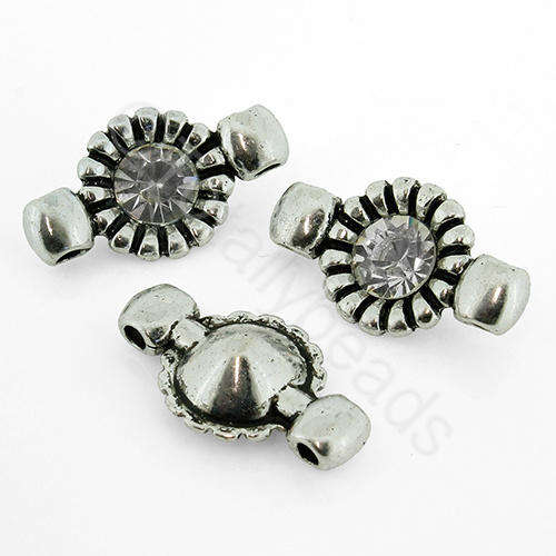 Antique Silver Metal Connector - Large Round Crystal 24mm 5pcs