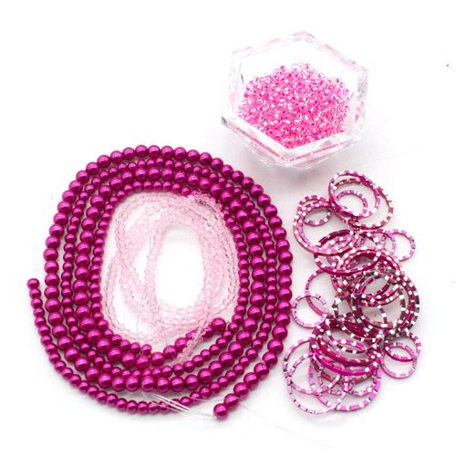 Olivia Necklace fuchsia pink necklace making kit — DIY set with beads and instructions for creating handmade jewelry