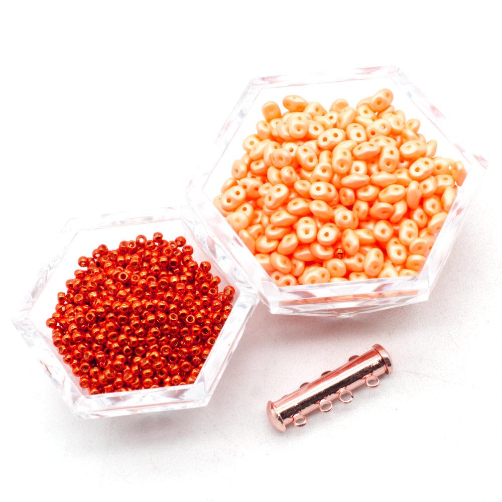 SuperDuo Chevron Bracelet powdery pastel orange bracelet making kit — DIY set with beads and instructions for creating handmade jewelry