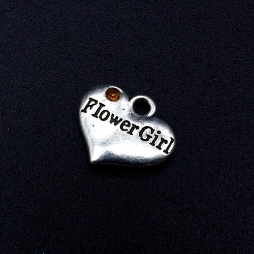 Wedding Charm Heart Antique Silver Flower Girl Orange 16 x 14mm for jewellery making