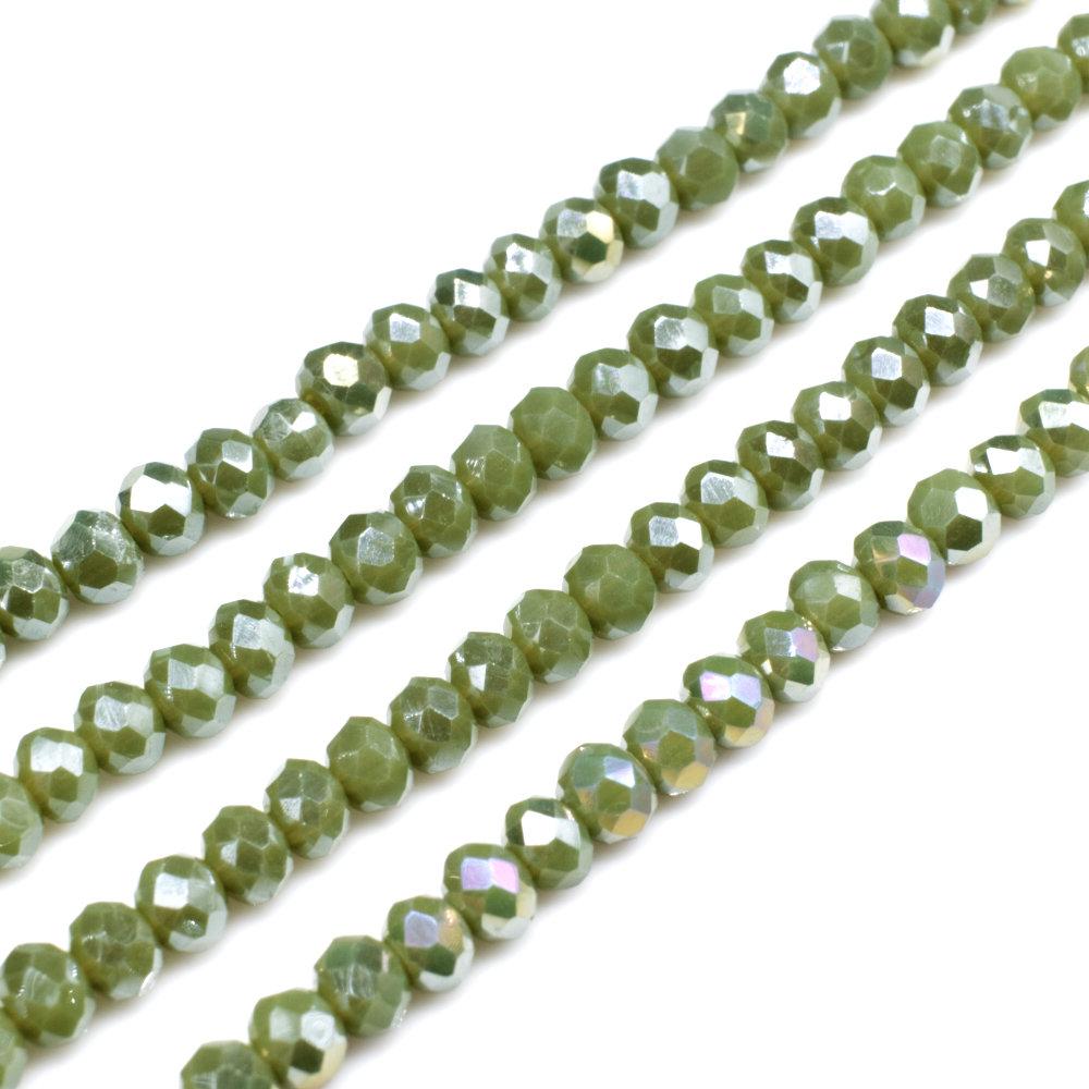 3.5mm crystal beads army mid green ab 150pc — AB finish, faceted for jewelry making and beadwork