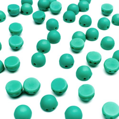 7mm Czech glass glass beads mat opq turquoise — pack of 25, high-quality two-hole beads ideal for jewelry making, bead weaving, and crafts