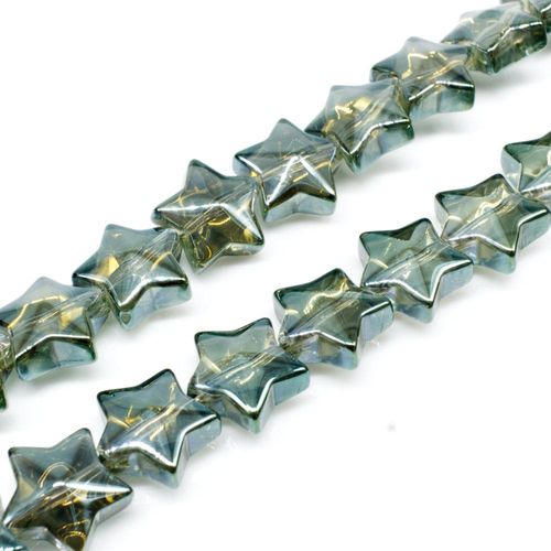 Glass Puffed Star Bead 12mm 10pcs Olive for jewellery making