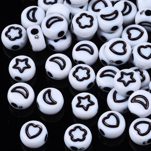 Acrylic Shape Beads Flat Round Black & White 6mm 400pcs for jewellery making