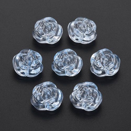 Glass Puffed Rose Bead 12x14mm Sky Blue 10pcs for jewellery making