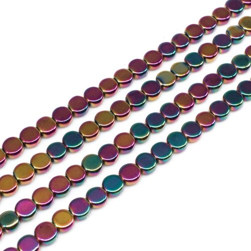 Hematite Flat Coin 4mm - Pink Green Plate