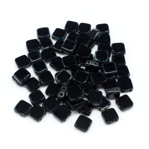 6mm Czech glass glass beads jet picasso — pack of 25, high-quality two-hole beads ideal for jewelry making, bead weaving, and crafts
