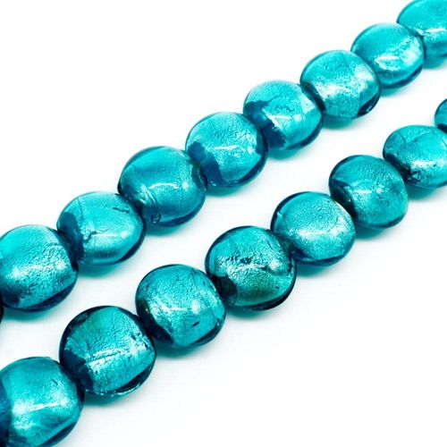Silver Foil Disc Beads 15mm 25pcs Light Teal for jewellery making