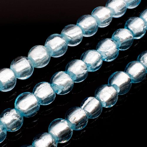 Silver Foil Round Beads 8mm 50pcs Aqua for jewellery making