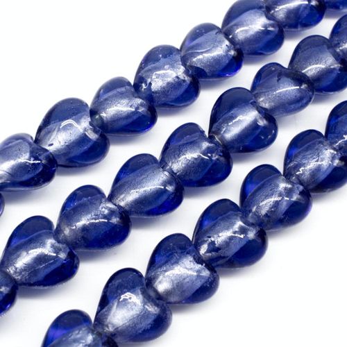 Silver Foil Heart Beads 12mm 30pcs Blue for jewellery making