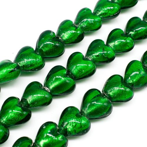 Silver Foil Heart Beads 12mm 30pcs Green for jewellery making