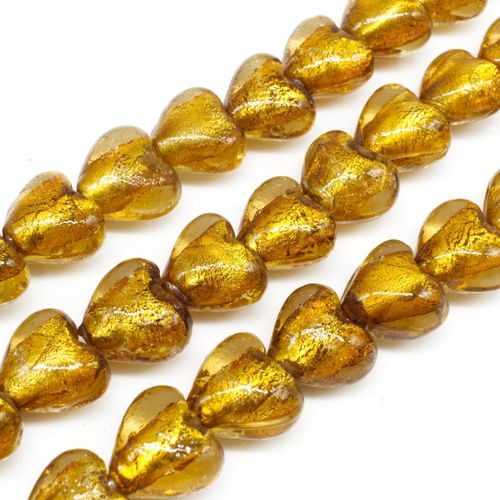 Silver Foil Heart Beads 12mm 30pcs Gold for jewellery making