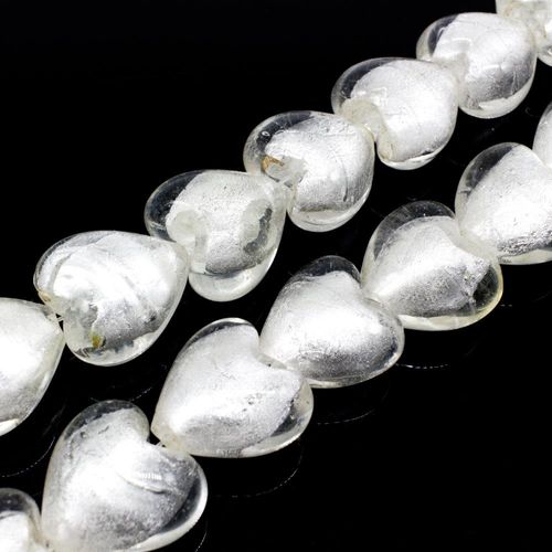 Silver Foil Heart Beads 20mm 20pcs Clear White for jewellery making